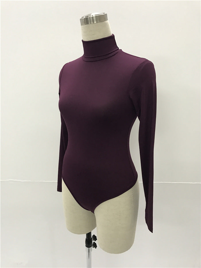 Women's 12-Color High Collar Slim Long Sleeve Jumpsuit