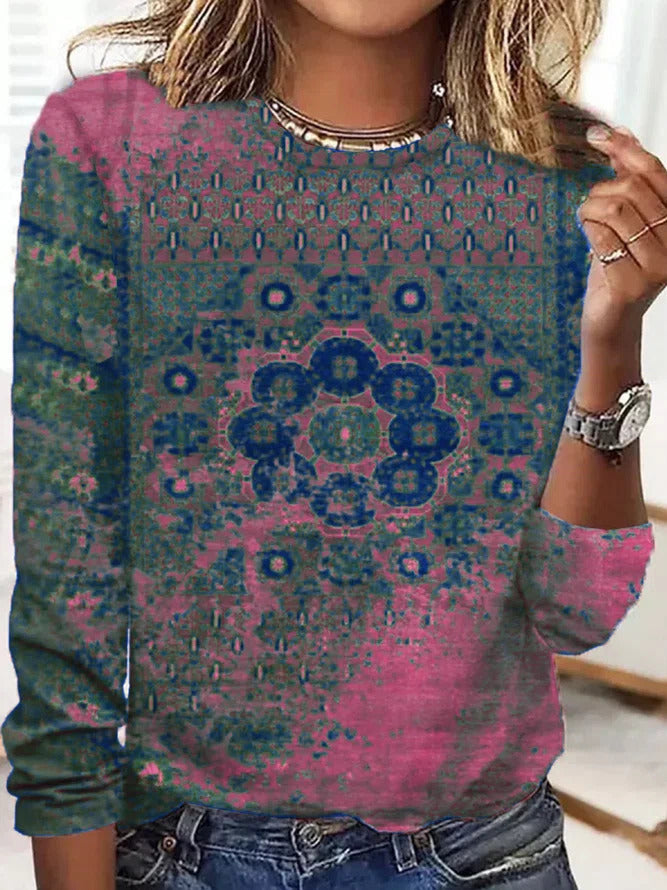 Vintage Printed Loose Round Neck T-Shirt