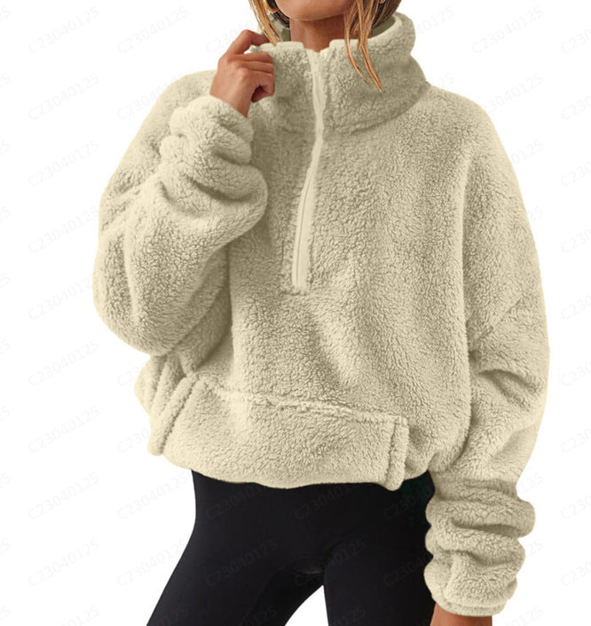 Women's Fleece-Lined Half-Zip Stand Collar Sweater