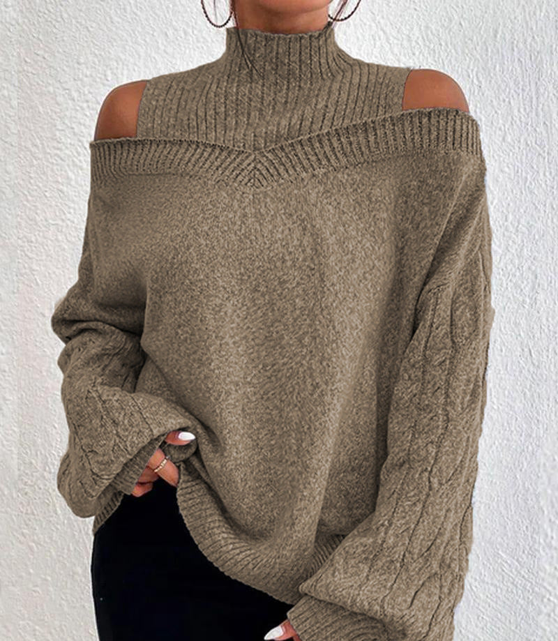 Off-shoulder Womens Pullover Mock Turtleneck Puff-sleeve Knit Sweat…