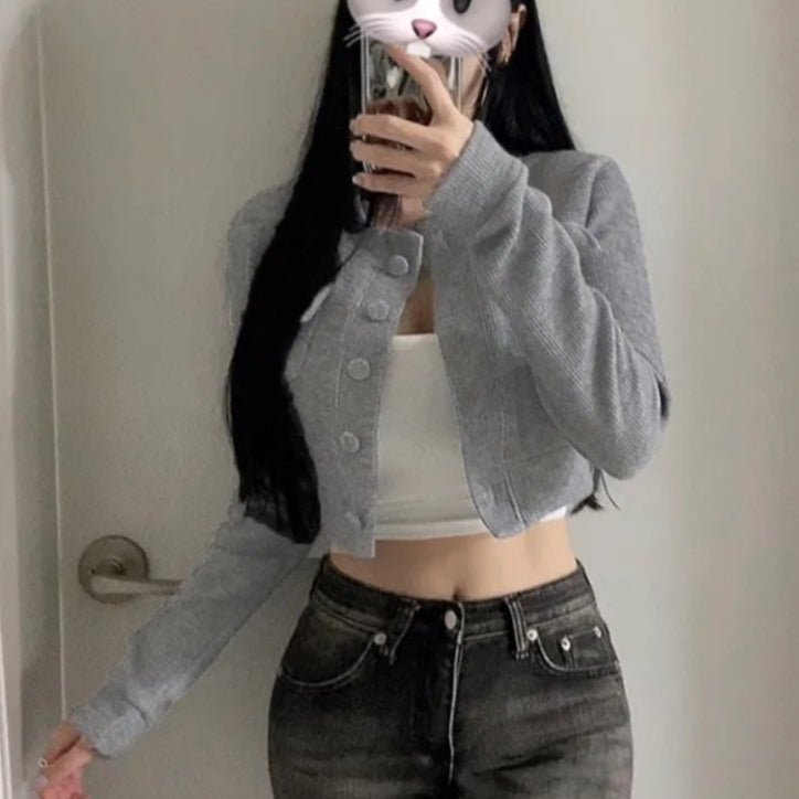 Women's Fashion Long Sleeve Knit Crop Top