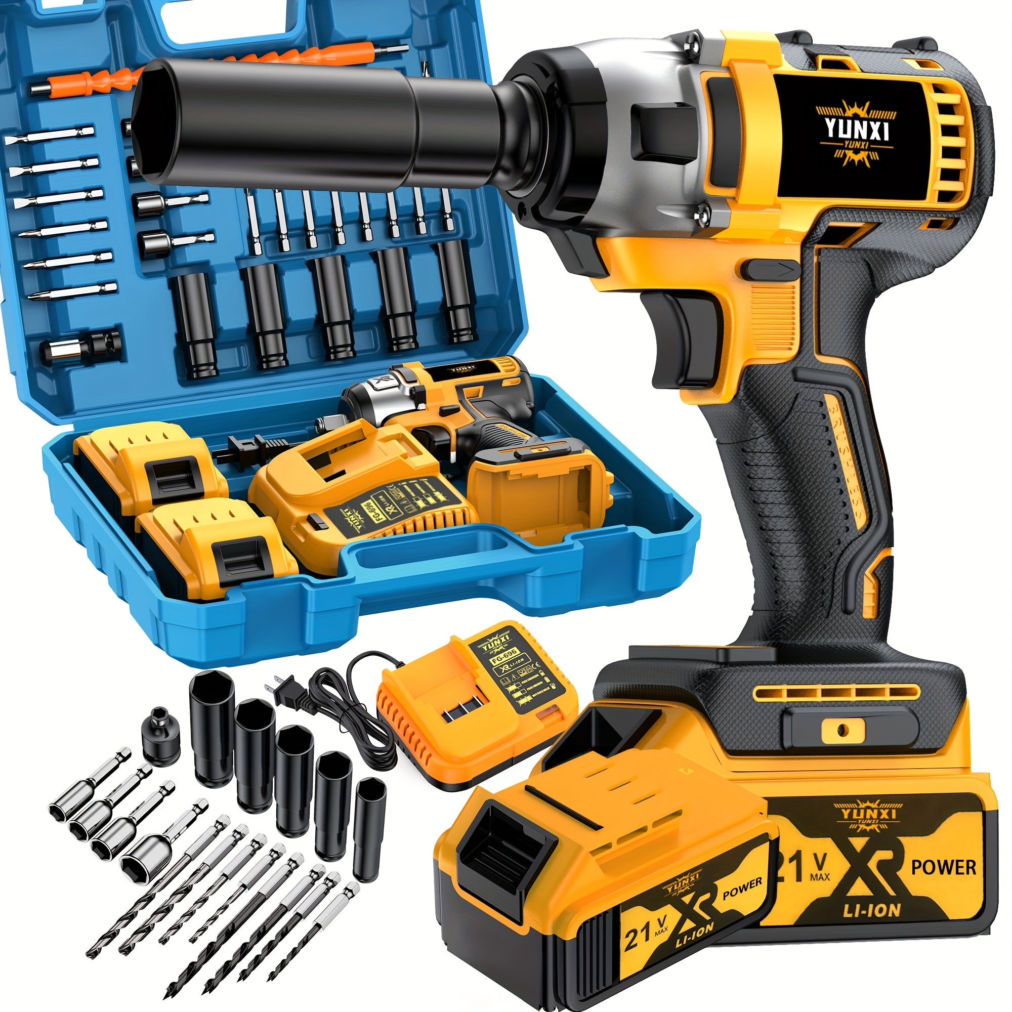 21V Cordless Impact Wrench Wireless Drill Kit, Brushless Electric Impact Gun Drill, Impact Wrench Drill, Equipped With 4000mAh Battery, Toolbox, Charger, Socket And Complete Accessories. Suitable...