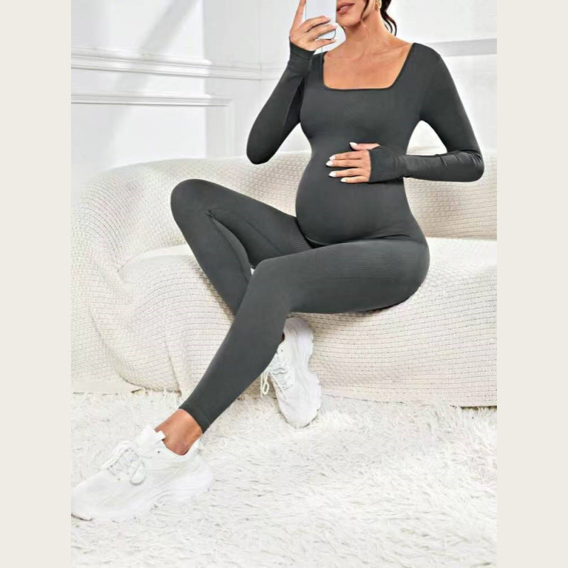Seamless Ribbed Maternity Jumpsuit One-Piece Romper