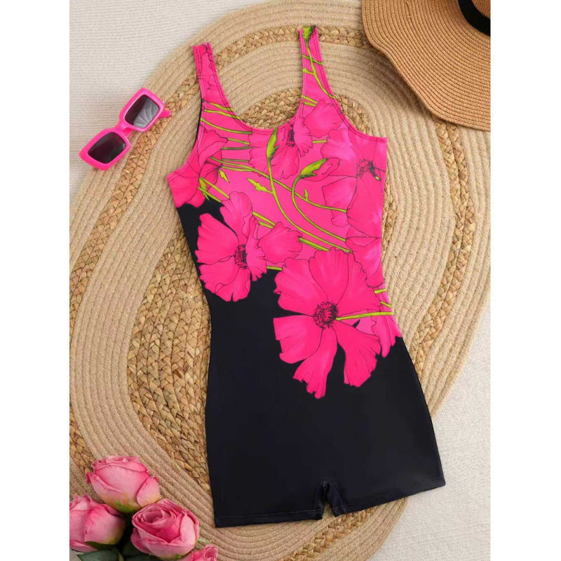 One-piece Floral-print Body-hugging Sexy Swimsuit European And American Style