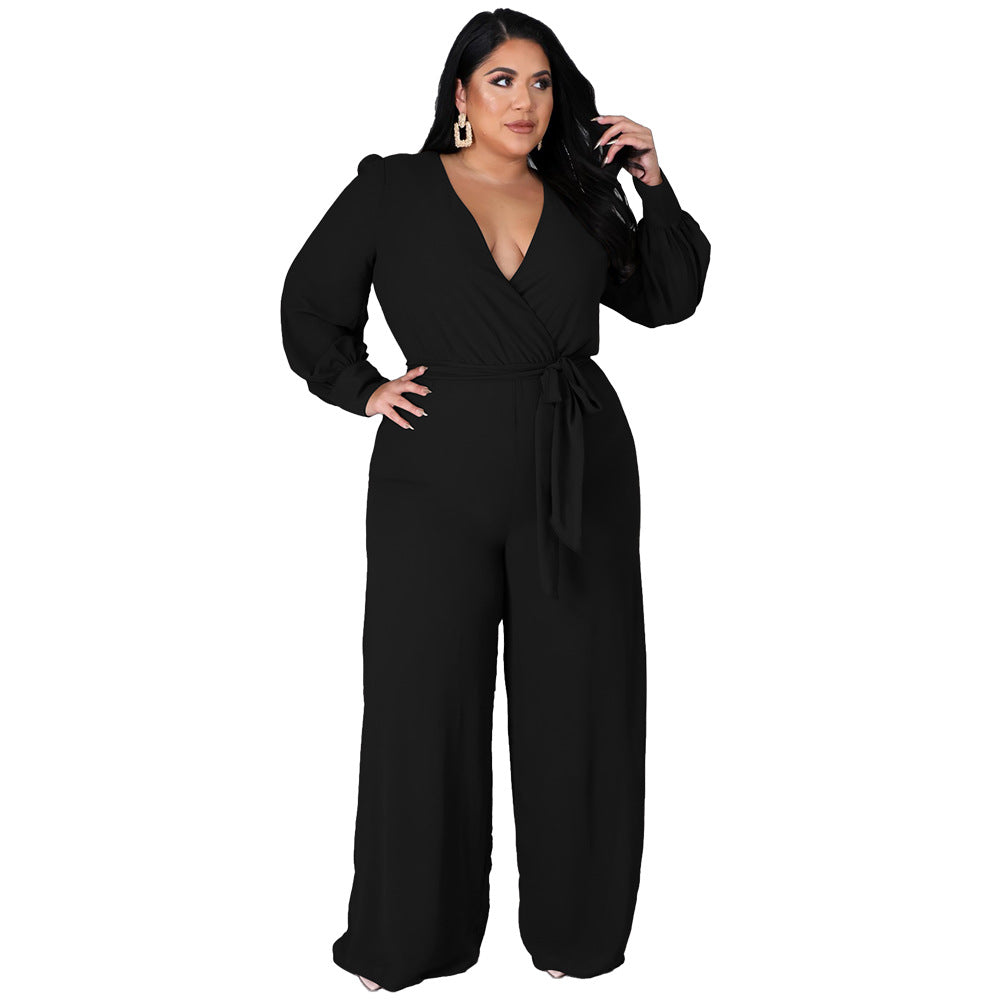 Chic Belted Straight-Leg Solid Jumpsuit