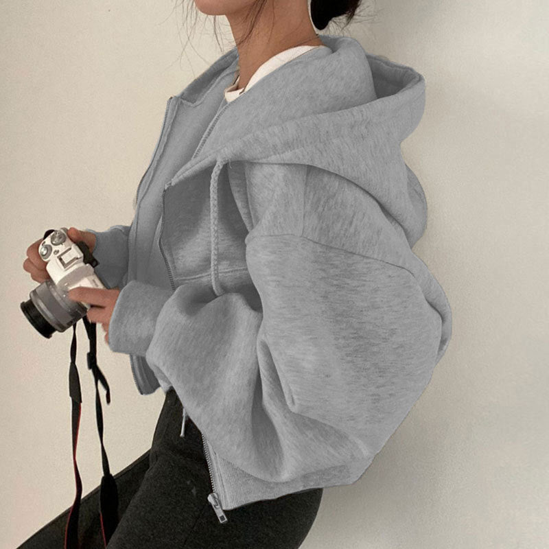Women's Cozy Long Sleeve Zipper Pocket Hoodie