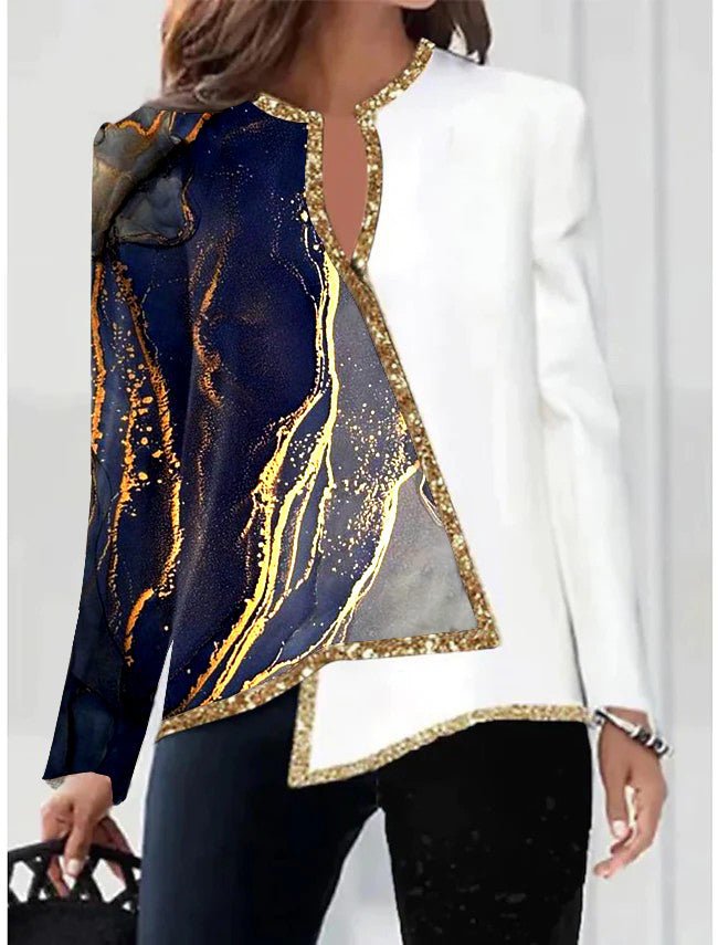 Floral Print V-Neck Asymmetric Long Sleeve Women's Top