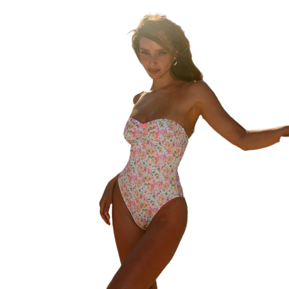 Women's Casual Spaghetti-strap Floral Print Tube Top Bikini