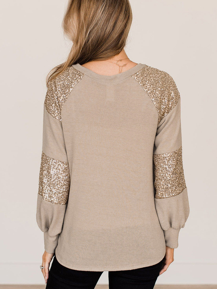 Women's Sequin Crewneck Long Sleeve Pullover Sweatshirt