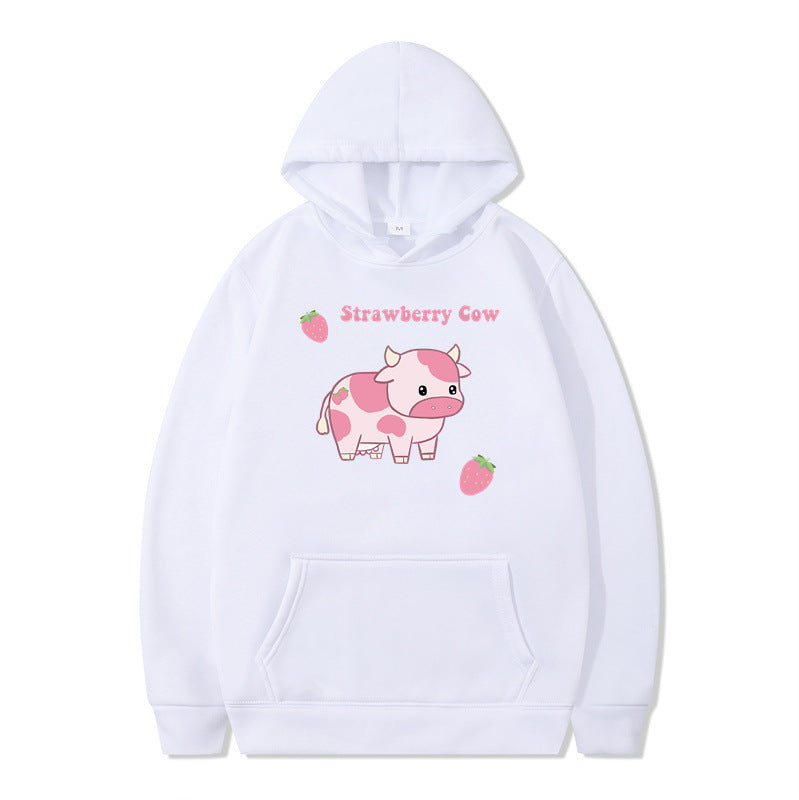 Cozy Strawberry Milk Print Oversized Hoodie