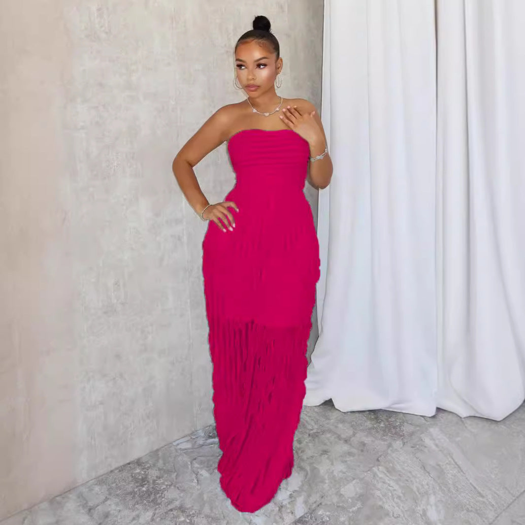 Sexy Wave Pattern Tube Top Sleeveless Elegant Jumpsuit