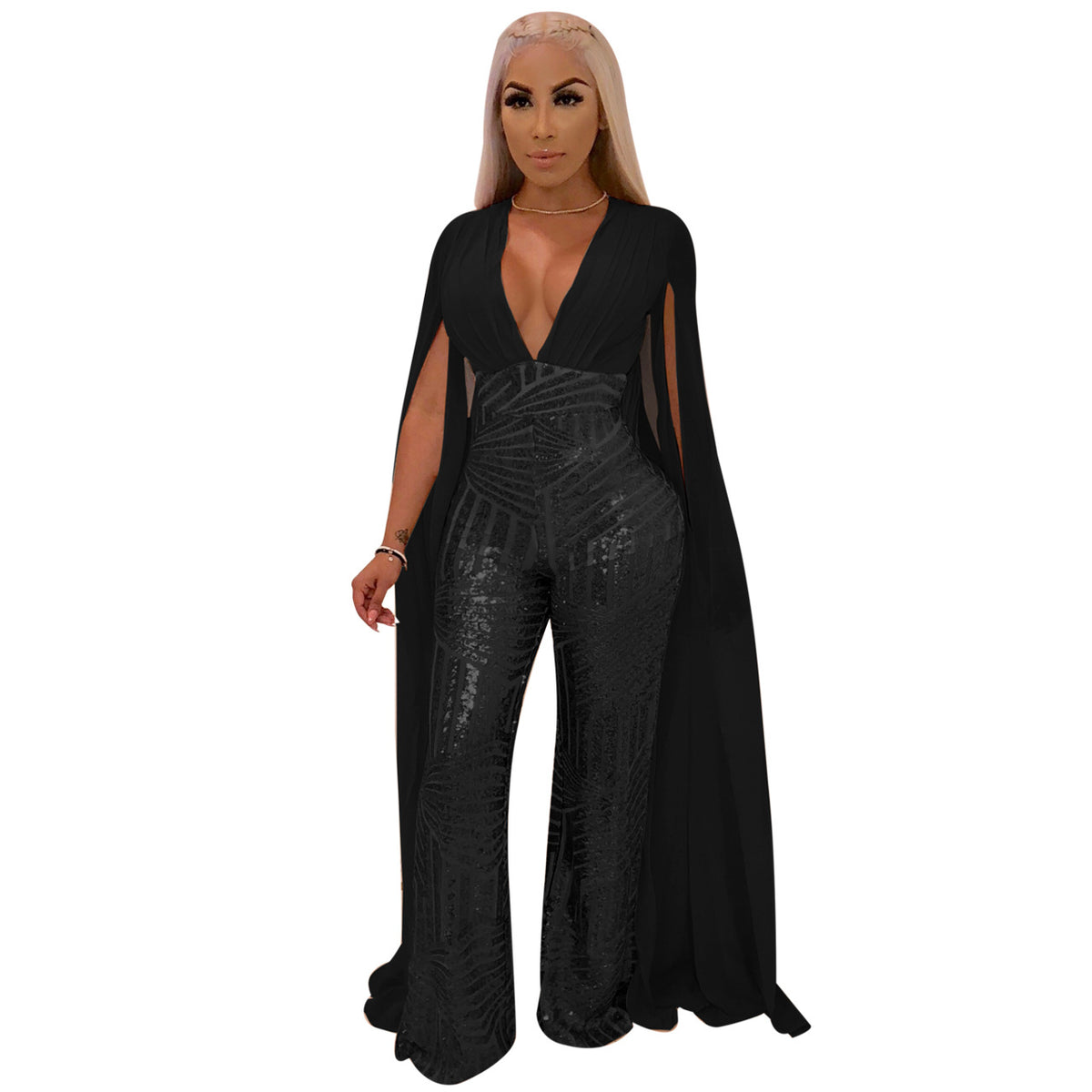 Sexy Sequined Evening Party Romper & Wide-Leg Pants Suit