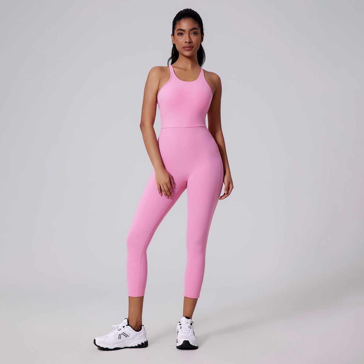 Female Bare Haired V-Back Yoga Jumpsuit With Beautiful Back