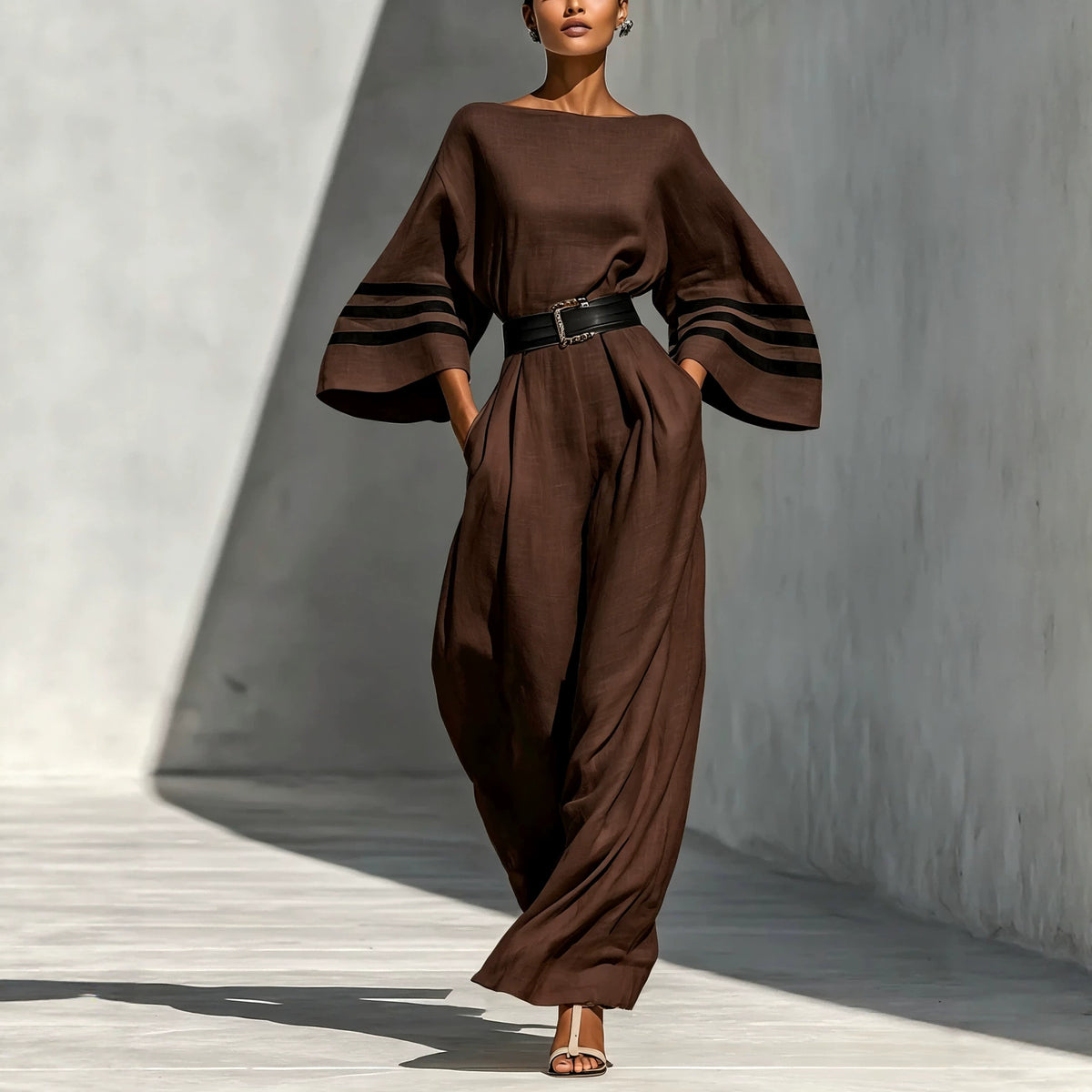 Linen-blend Minimalist Resort-style Wide-leg Jumpsuit