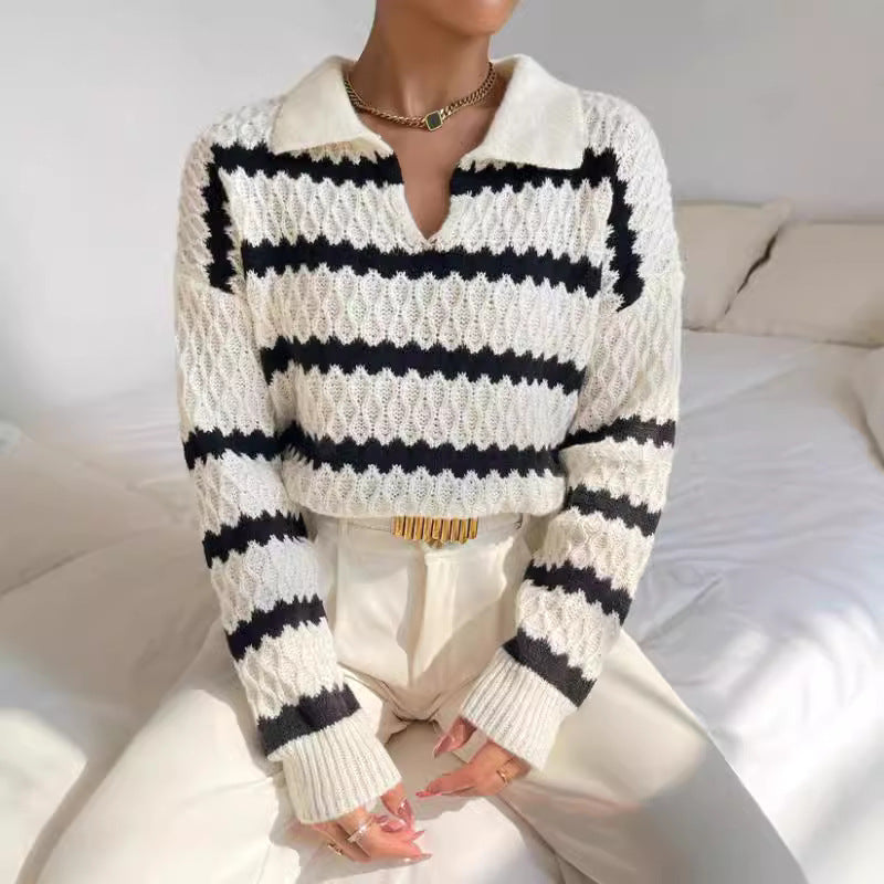 Autumn and Winter Classic Striped Loose Casual Sweater Top