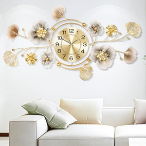 Wall Clock Clocks for Living Room Silent Wall Clock Decorative 3D Retro Metal Ginkgo Leaf Design for Office Bedroom Kitchen Clock 33''x18''