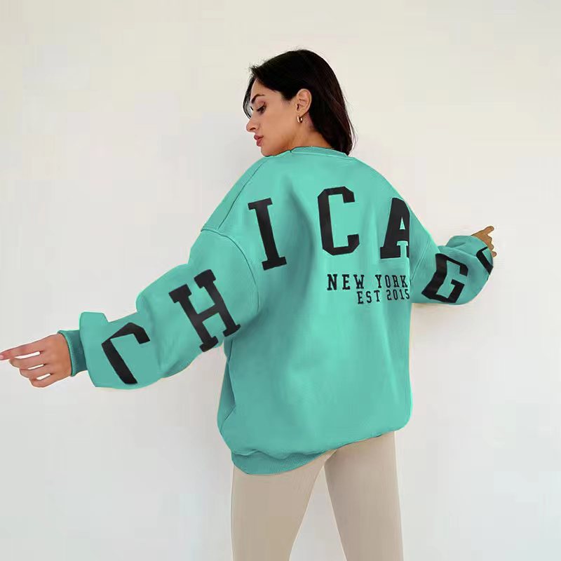 Women's Cozy Letter Print Long Sleeve Loose Pullover Sweater