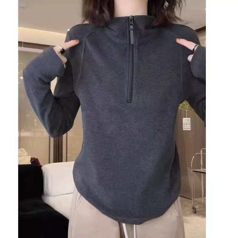 Women's Half-Zip Fleece Pullover Stand Collar Sweatshirt