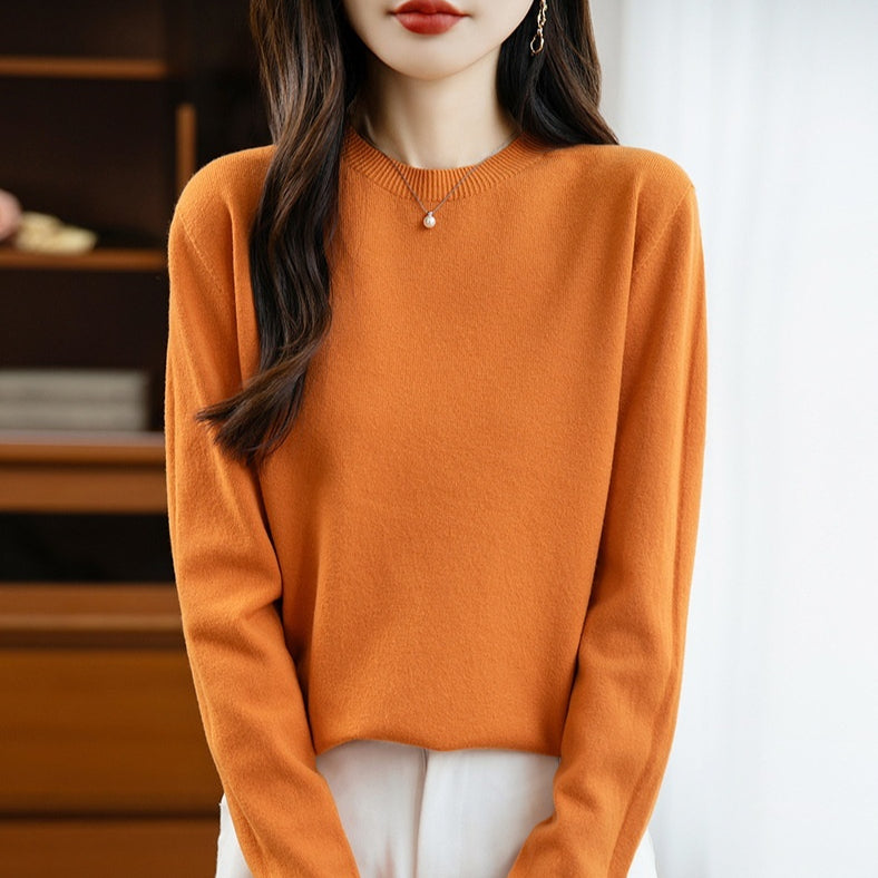 Womens Round-neck Pullover Sweater Seamless Wool Knit Suitable