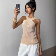 Sleeveless Pullover Cross-neck Vest Knitted Top