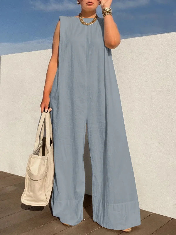 Chic Solid Color Wide Leg Casual Jumpsuit for Women