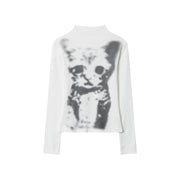 Chic Plaid Cat Print Long Sleeve Pullover