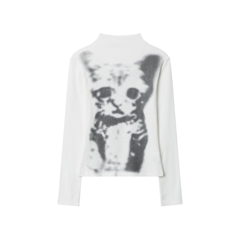 Chic Plaid Cat Print Long Sleeve Pullover