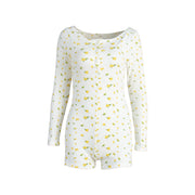 Women's Printed Long-Sleeve Jumpsuit Pajamas