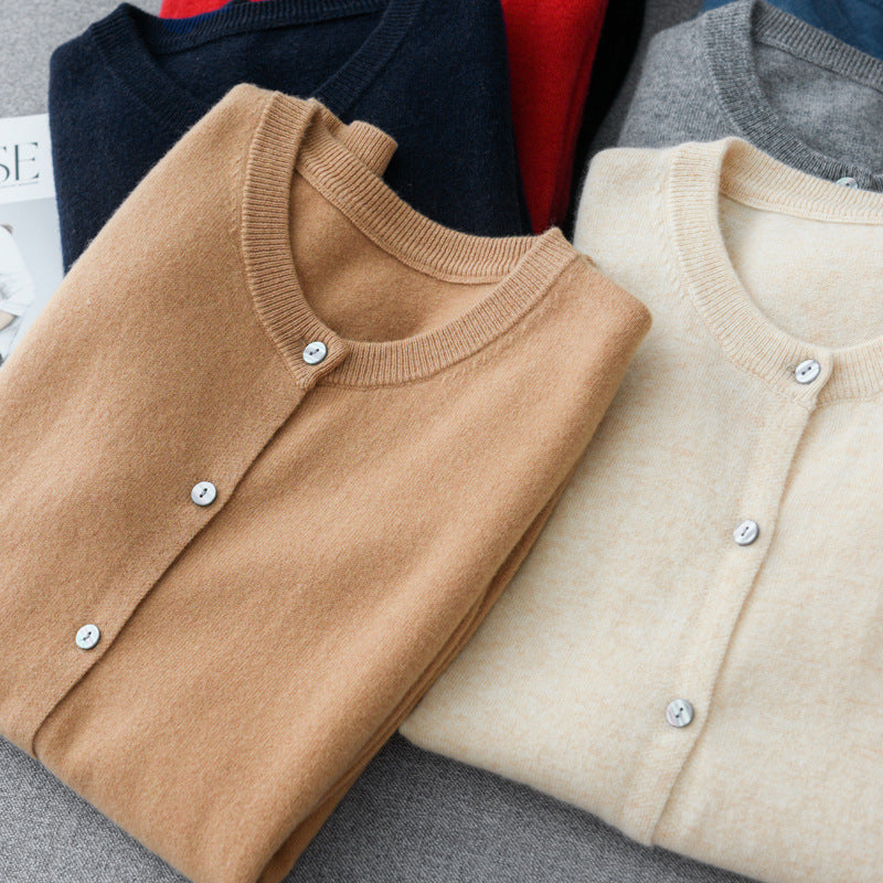 Knitted Pure Wool Round Neck Plain Sweater