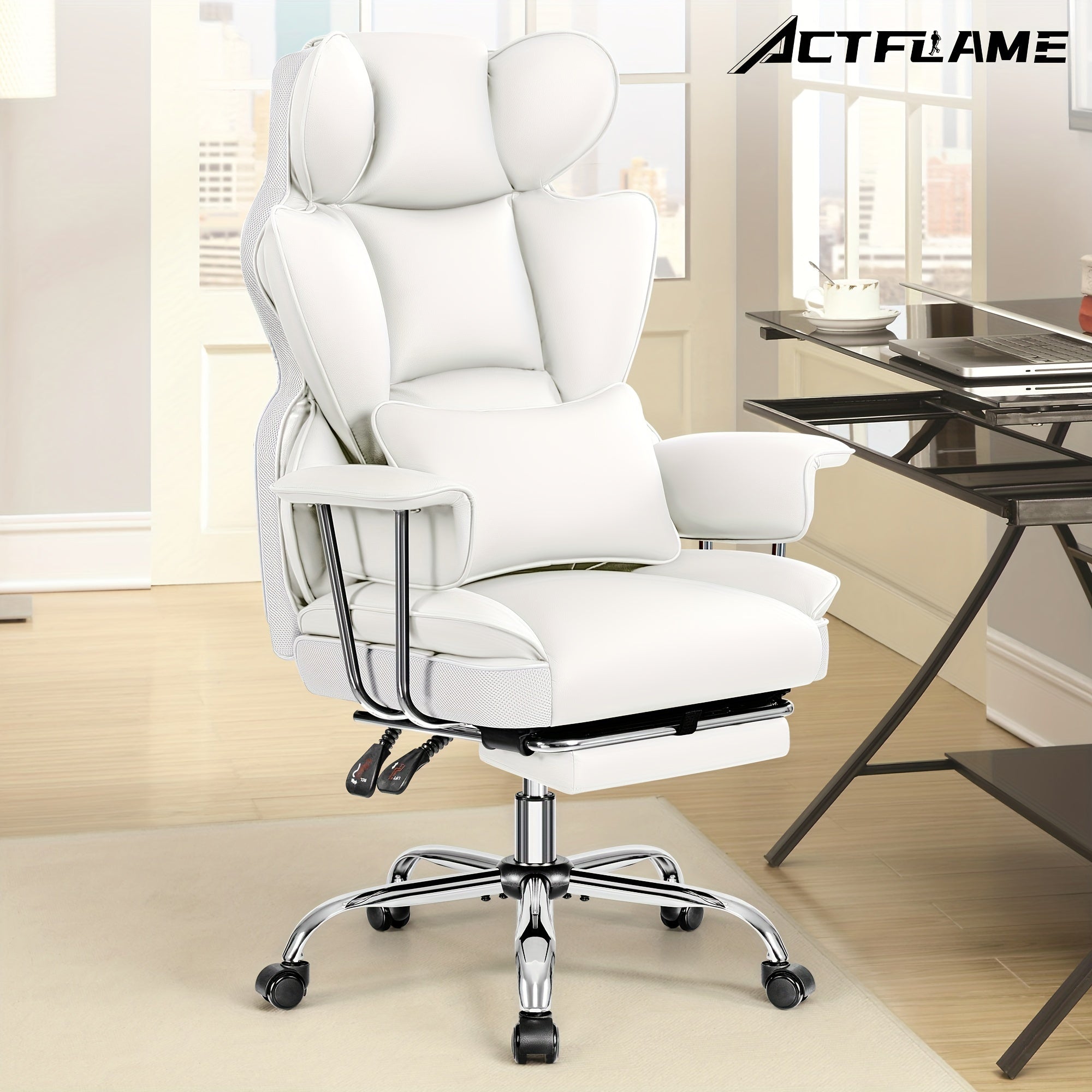 Premium Ergonomic Executive Leather Office Chair for Larger Individuals – High Back with Enhanced Lumbar Support and Built‑In Footrest