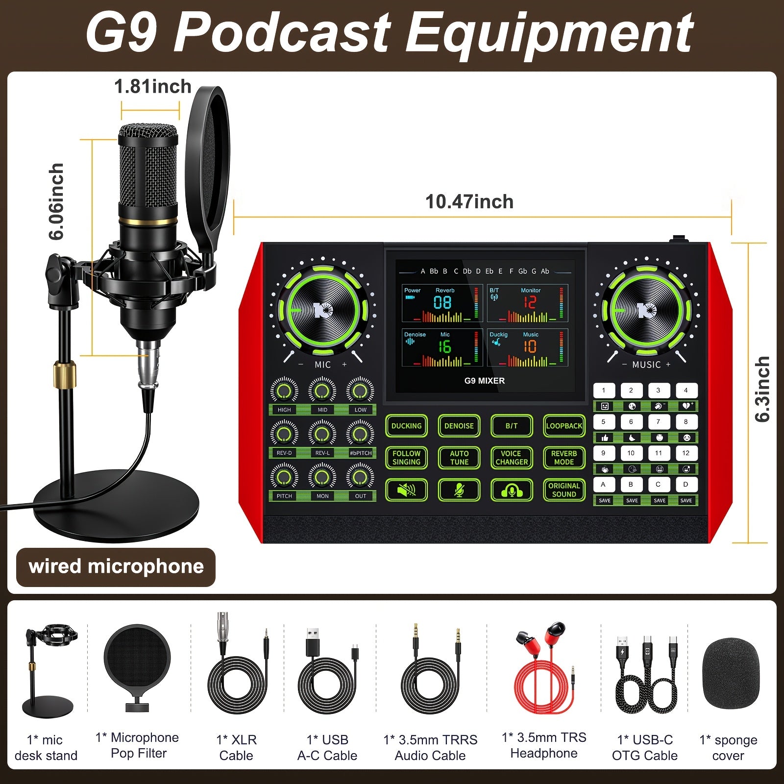 5‑Channel DJ Mixer with 48V Phantom Power, USB MP3 Stereo Interface for Live Studio, Recording, Party and KTV