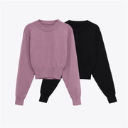 European and American Style Fashionable Round-neck Long-sleeve Plain Knit Sweater