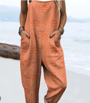 Casual Plus Size Solid Color Pocket Overalls
