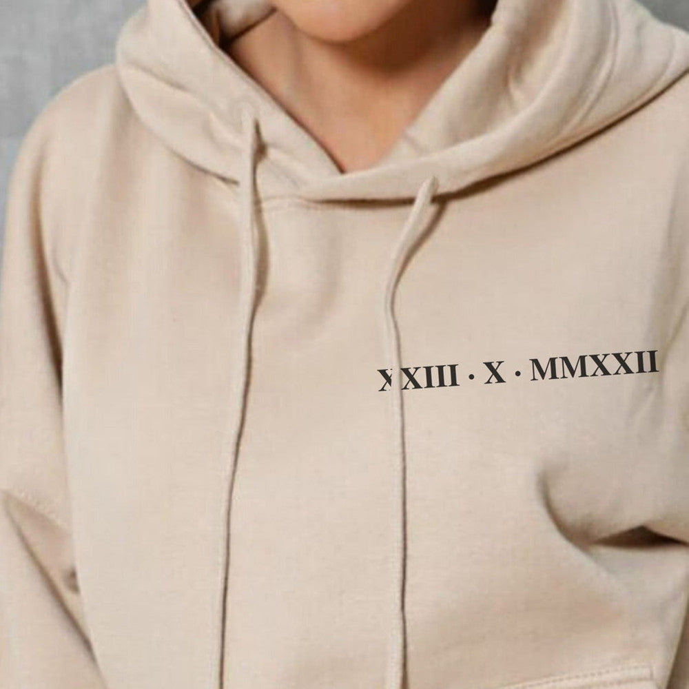 Women's Roman Numeral Printed Casual Hoodie