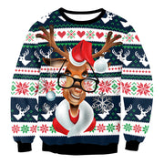 Festive Elk Print Christmas Sweater Long Sleeve Pullover