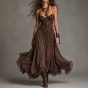 Retro Flowing Strap Slim-fit Dress - Women's Elegant Summer Sleeveless Midi Gown