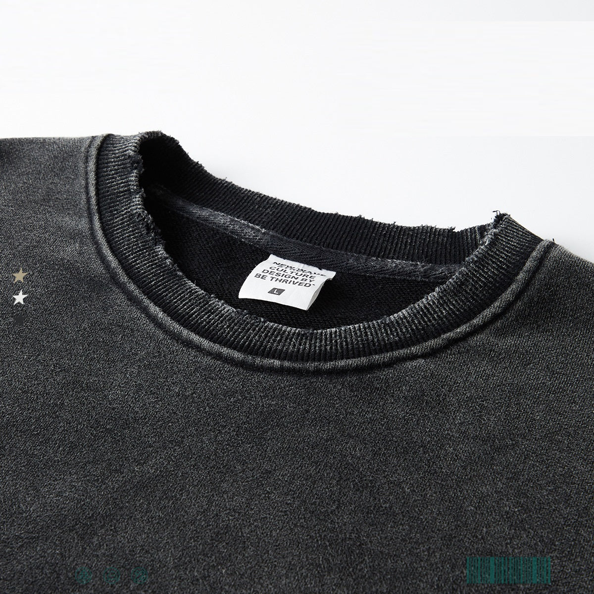 Washed Worn Frayed Round Neck Sweater
