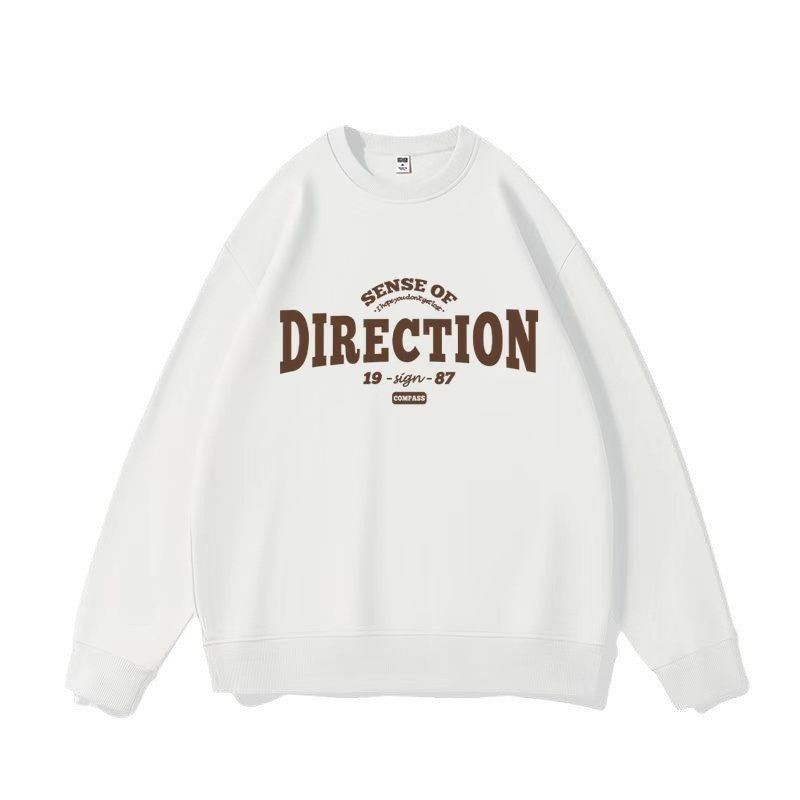 Retro Letter Print Loose Crew Neck Sweatshirt