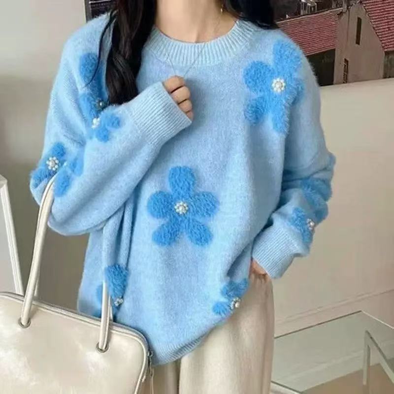 Women's Korean-style Flower Round Neck Sweater