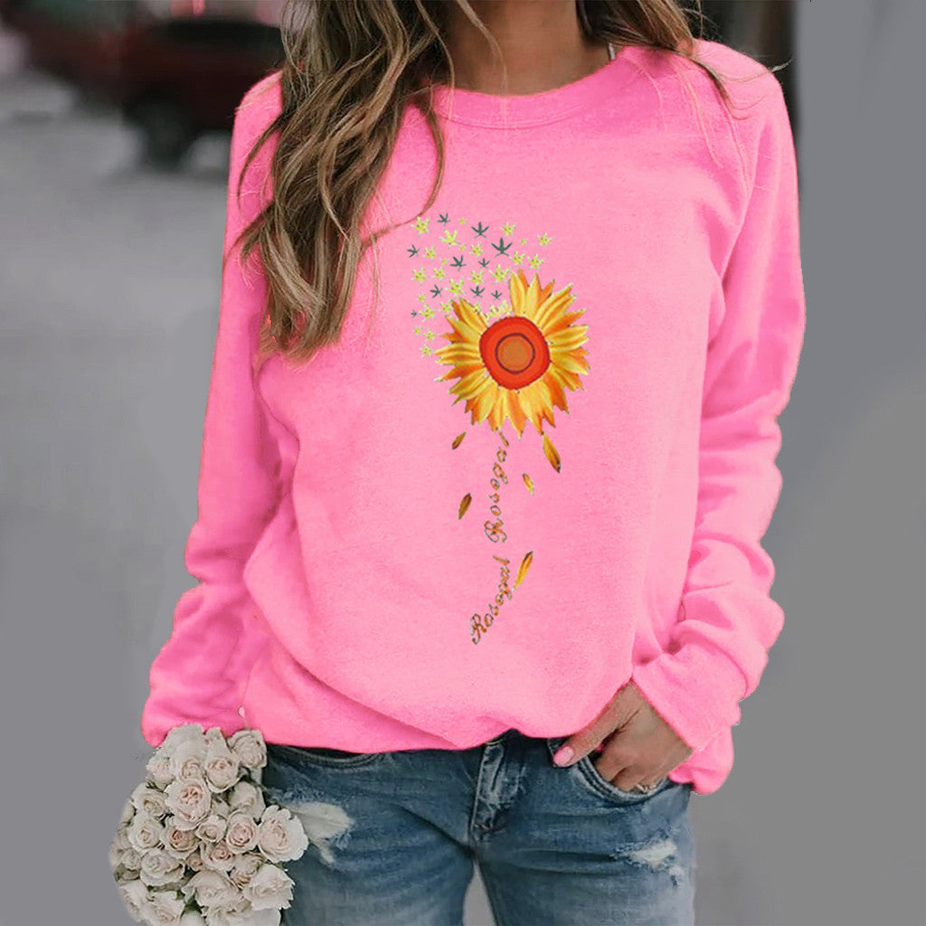 Women's Sunflower Print Long Sleeve Crew Neck Sweater