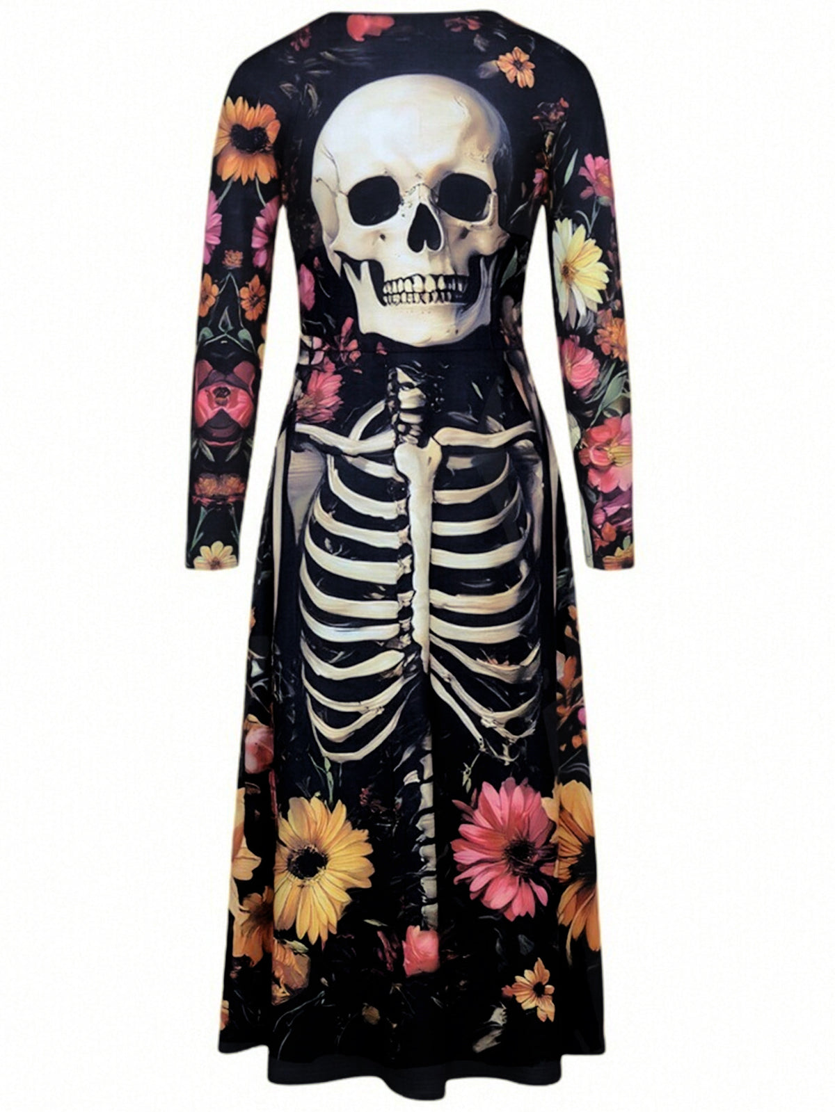 Women's Gothic Skull Print Witch Costume & Fantasy Party Dress