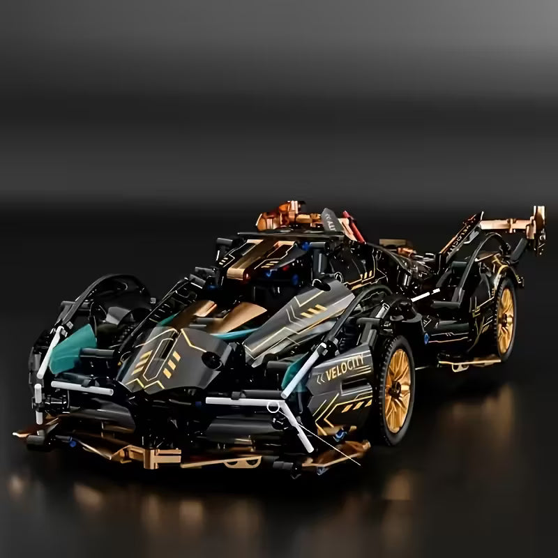 Box Limited Edition Super Sports Car Model Kit - Stylish Black And Golden, Mechanical Assembly, High-Quality ABS Plastic, Stackable Vehicle Set, Suitable for Ages 14 And Up, Building Block Set, Model Building Kit, Car Toy for Boy, Auto
