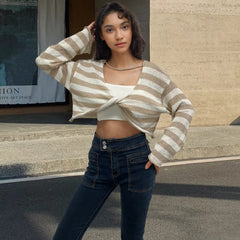 Front and Back Wearable Striped Long-sleeved Sweater