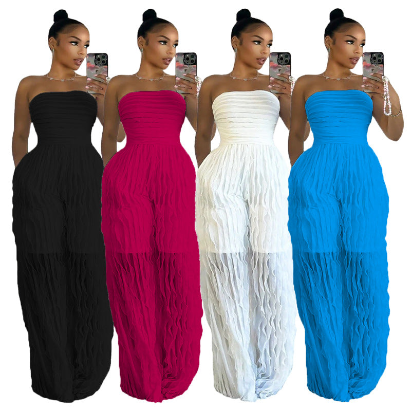 Sexy Wave Pattern Tube Top Sleeveless Elegant Jumpsuit