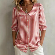 Mid-sleeve Striped V-neck Shirt Top T-shirt Womens Clothing