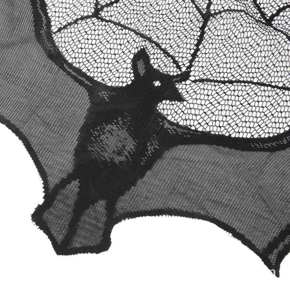 Halloween Black Spider Web Bat Lace Curtain