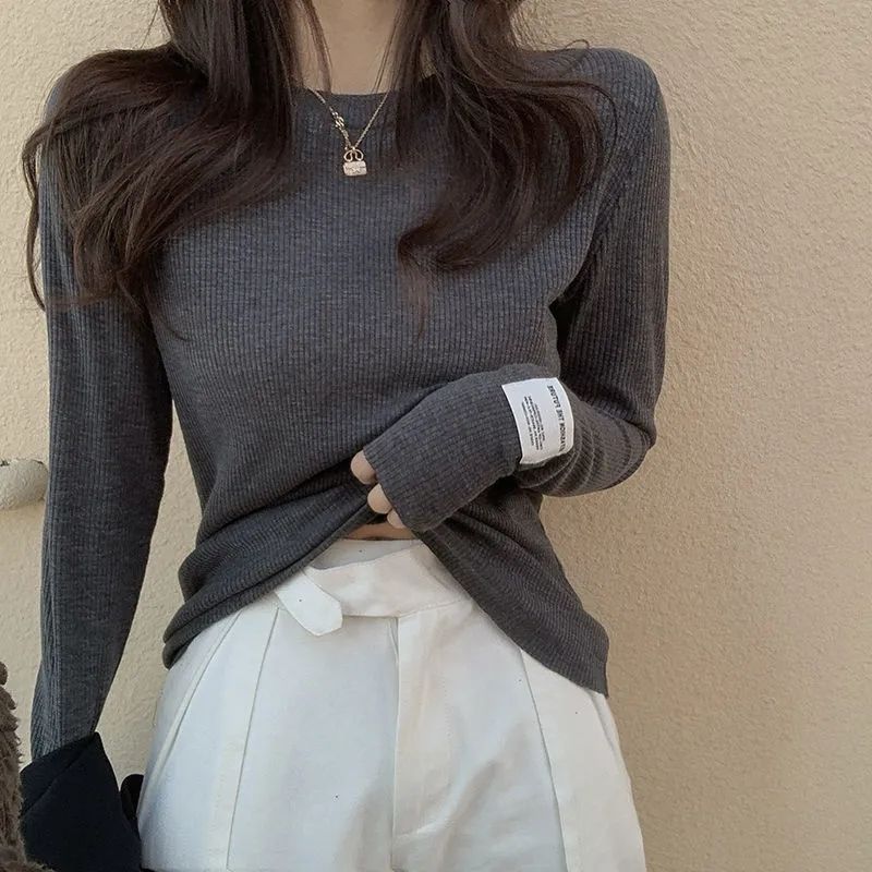 Autumn New Cuff Labeling Long Sleeve T-shirt Inner Bottoming Shirt