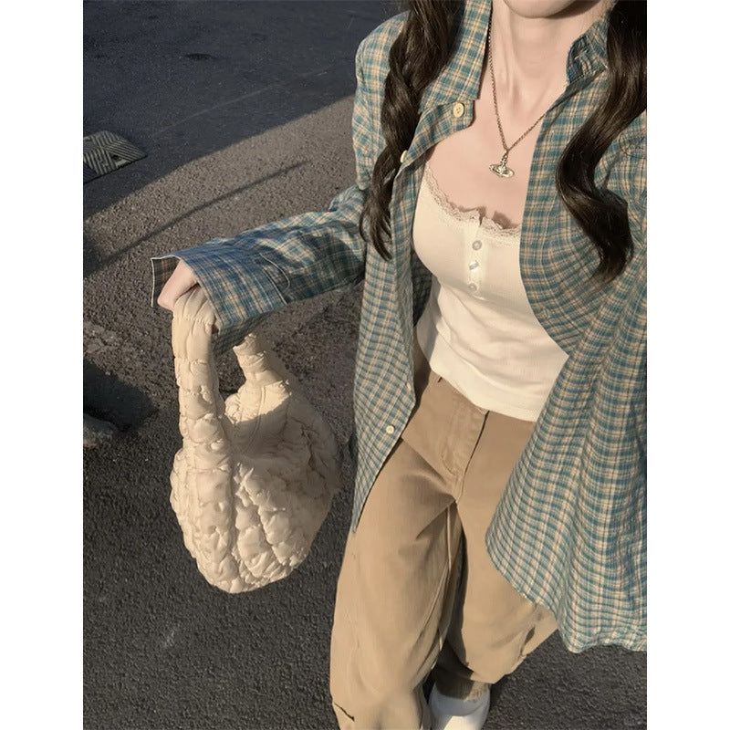 Early Spring New Blue Color Plaid Shirt For Women