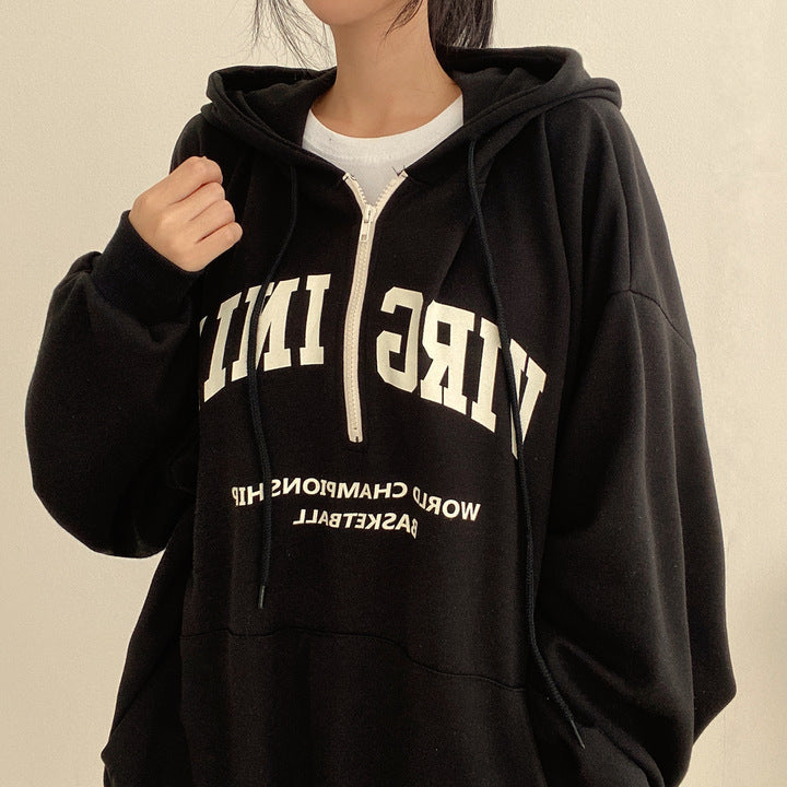 Casual Letter Print Hooded Pullover Sweatshirt
