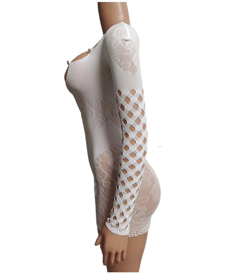 Lady Sexy Mesh See-through Hollow Siamese Shorts